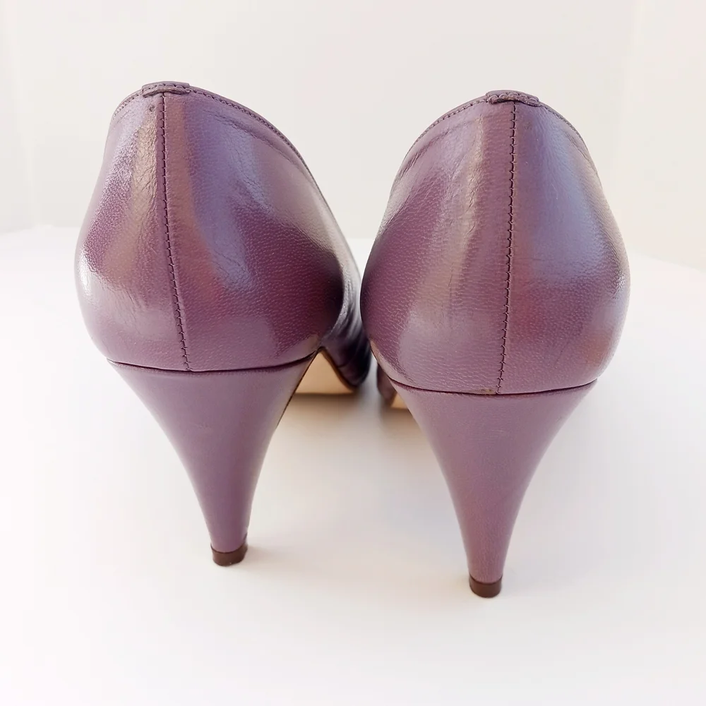 VINTAGE ITALIAN LEATHER Purple Plum Peep-Toe Heels Size 6 - Picture 5 of 10